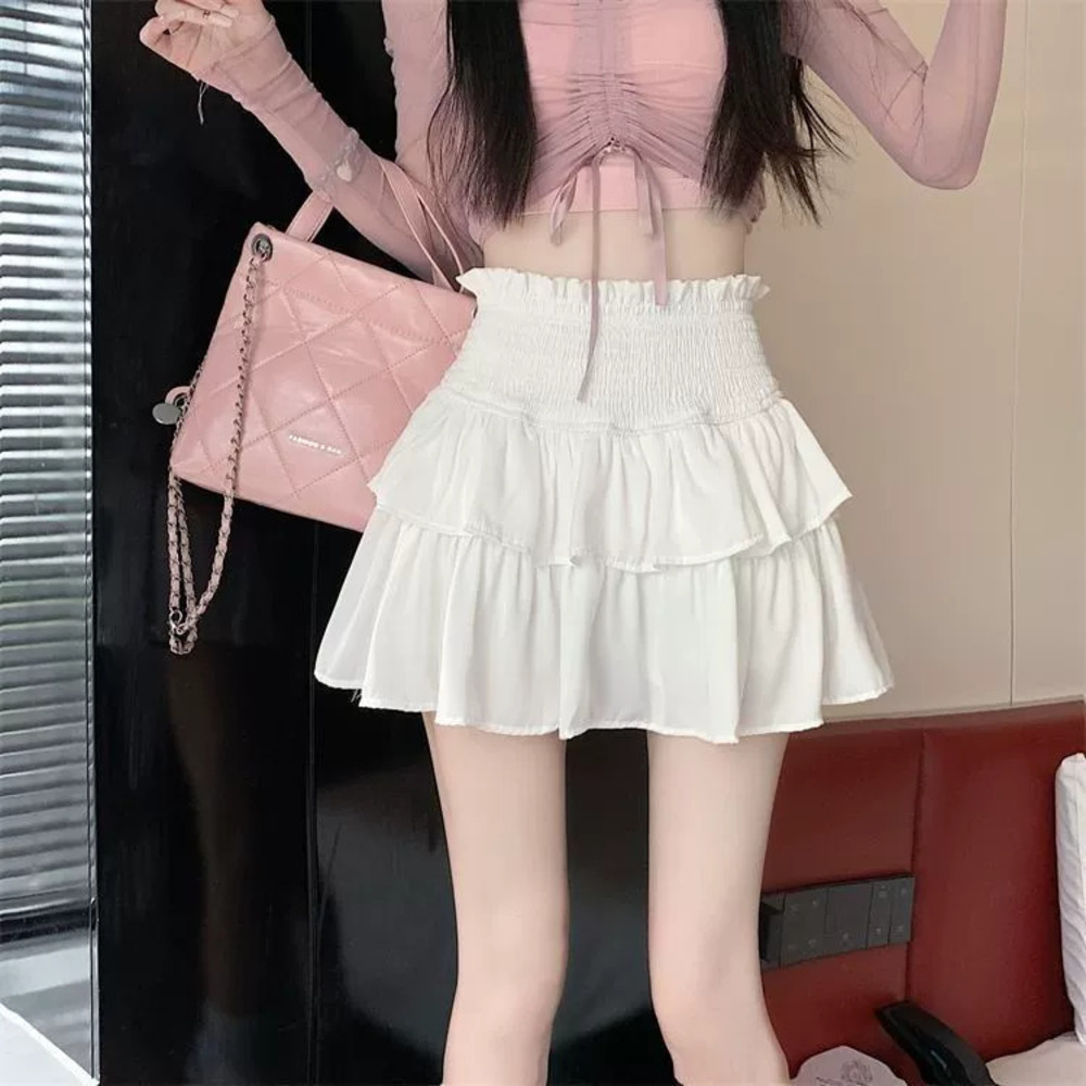 Zara White High Waist Layered Tutu Ruffle Hem Modesty Ballet Short Skirt Slim